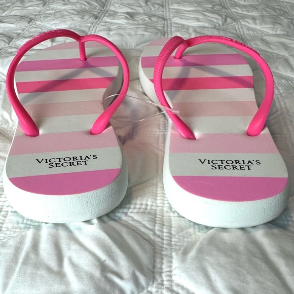 Victoria Secret Flip Flops Sandals Lg 8/9 Striped Pink New - Picture 5 of 10